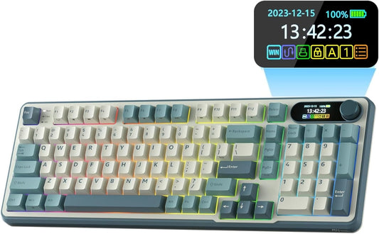 RK ROYAL KLUDGE S98 Mechanical Keyboard w/Smart Display & Knob, Top Mount 96% Wireless Mechanical Keyboard BT/2.4G/USB-C, Hot Swappable, Pale Green Switch 98 Keys Tristar Online