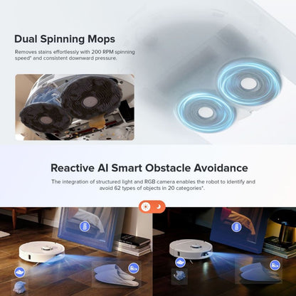 Roborock Q Revo MaxV Robot Vacuum Mop Extend 7000Pa Suction Power Liftable Brush Mop With Refill And Drainage System - White - Pristine Refurbished Roborock