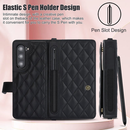 Rose Gold Galaxy Z Fold3 Multi-Functional Leather Wallet Case for Samsung Z Fold Series - Crossbody with Pen Slot, Quilted Design Pen Not Included Tristar Online
