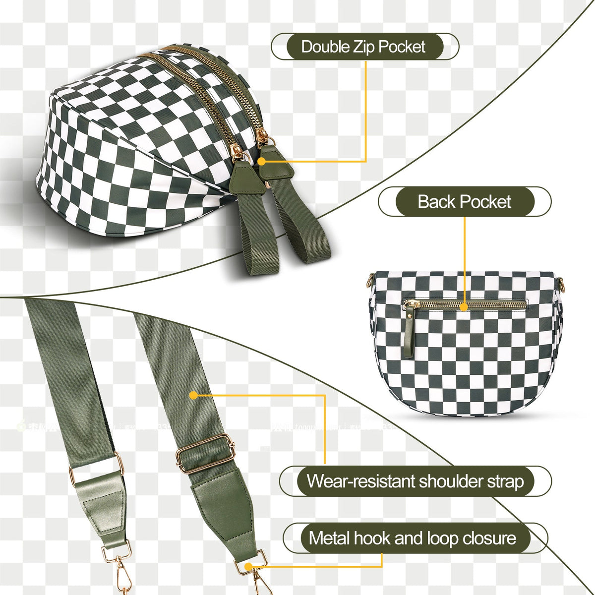 Rose Red Checkered Trendy Sling Bag - Women's Crescent Crossbody Purse with Wide Adjustable Strap Tristar Online