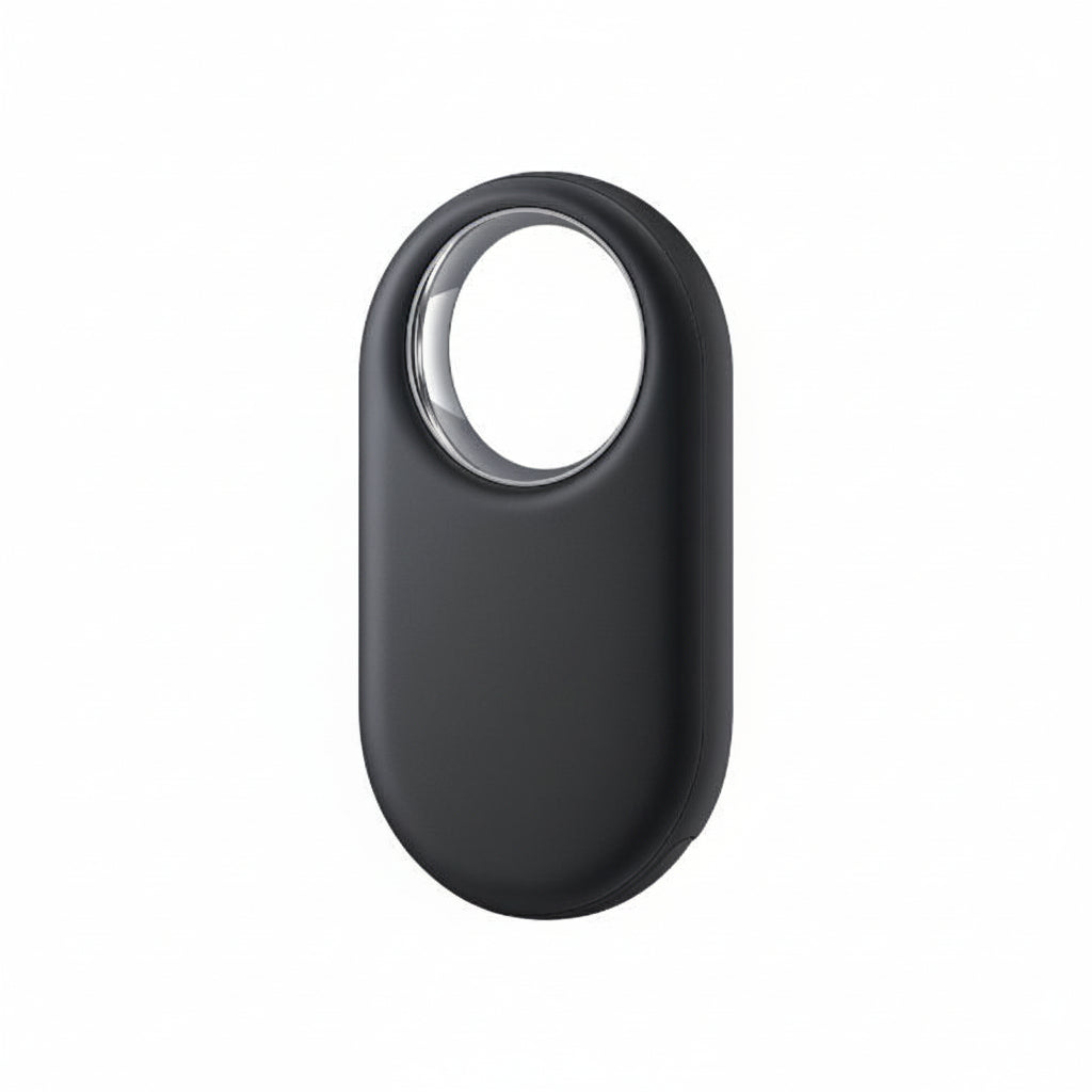 Front view of Samsung Galaxy SmartTag2 in Black showing the rounded rectangular shape and large keyring loop.