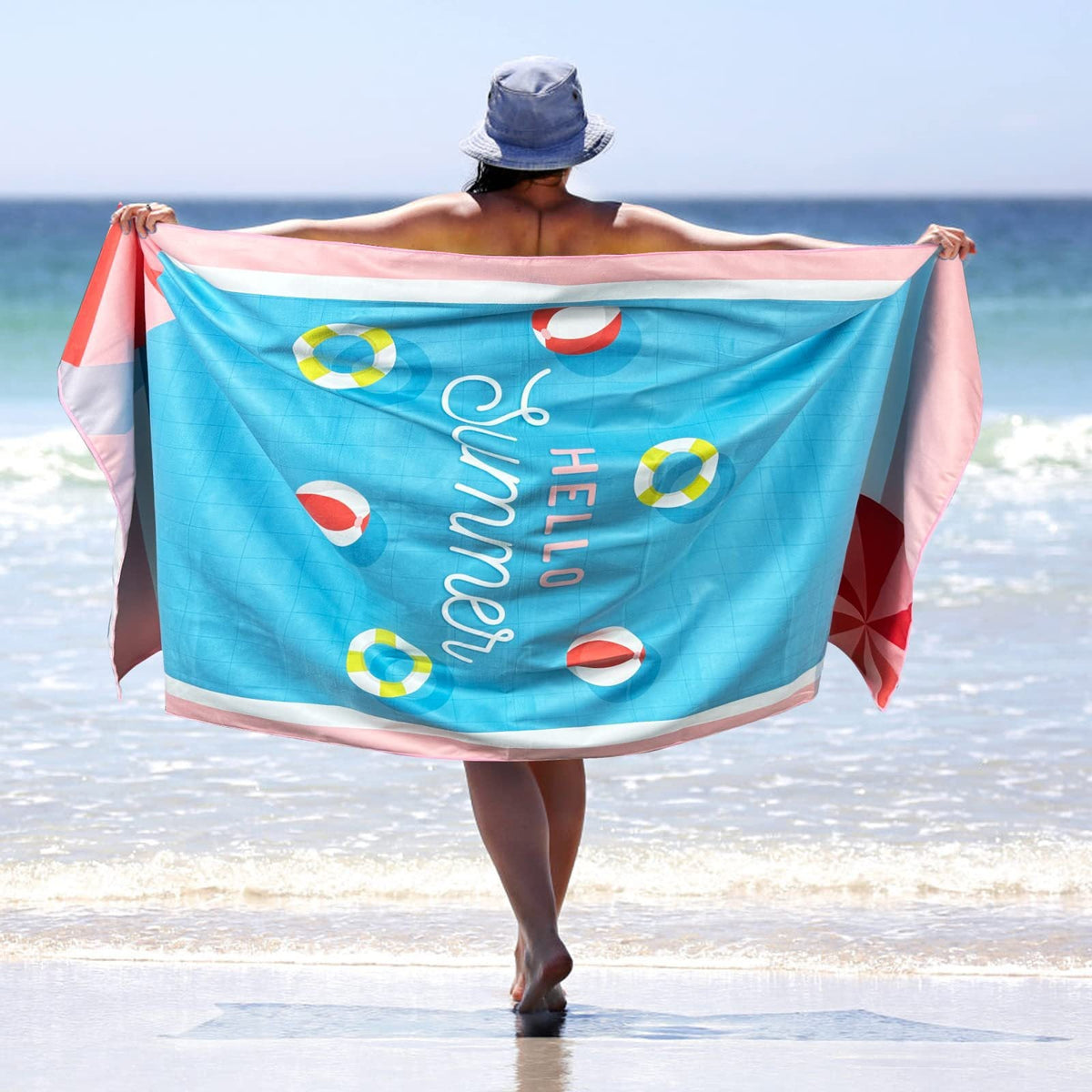 Sand Free Microfibre Beach Towel - Pink Flamingo "Summer" Print Quick Dry Travel Towel 80x160cm - Lightweight Absorbent Bath Sheet for Pool & Holiday Tristar Online