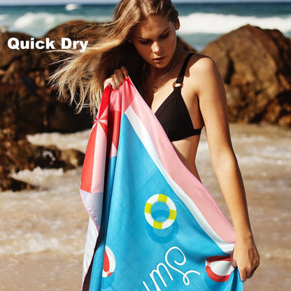Sand Free Microfibre Beach Towel - Pink Flamingo "Summer" Print Quick Dry Travel Towel 70x150cm(240GSM) - Lightweight Absorbent Bath Sheet for Pool & Holiday Tristar Online