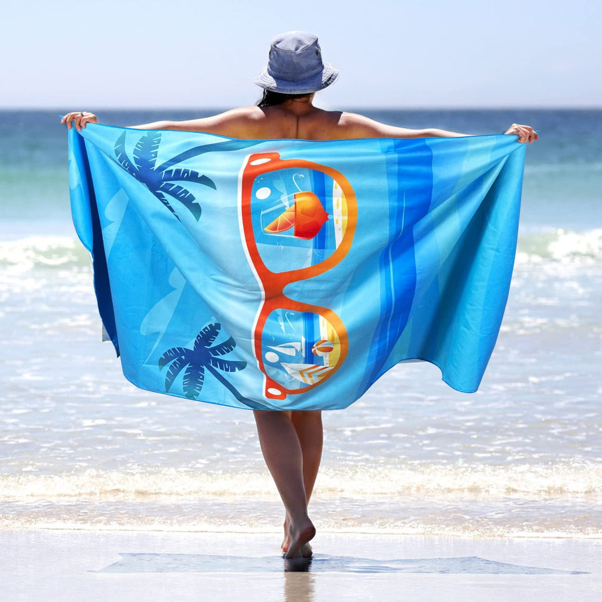 Sand Free Microfibre Beach Towel - Quick Dry Lightweight Travel Towel 70x150cm(240GSM) - 3D Sunglasses Print for Summer, Pool & Camping Tristar Online