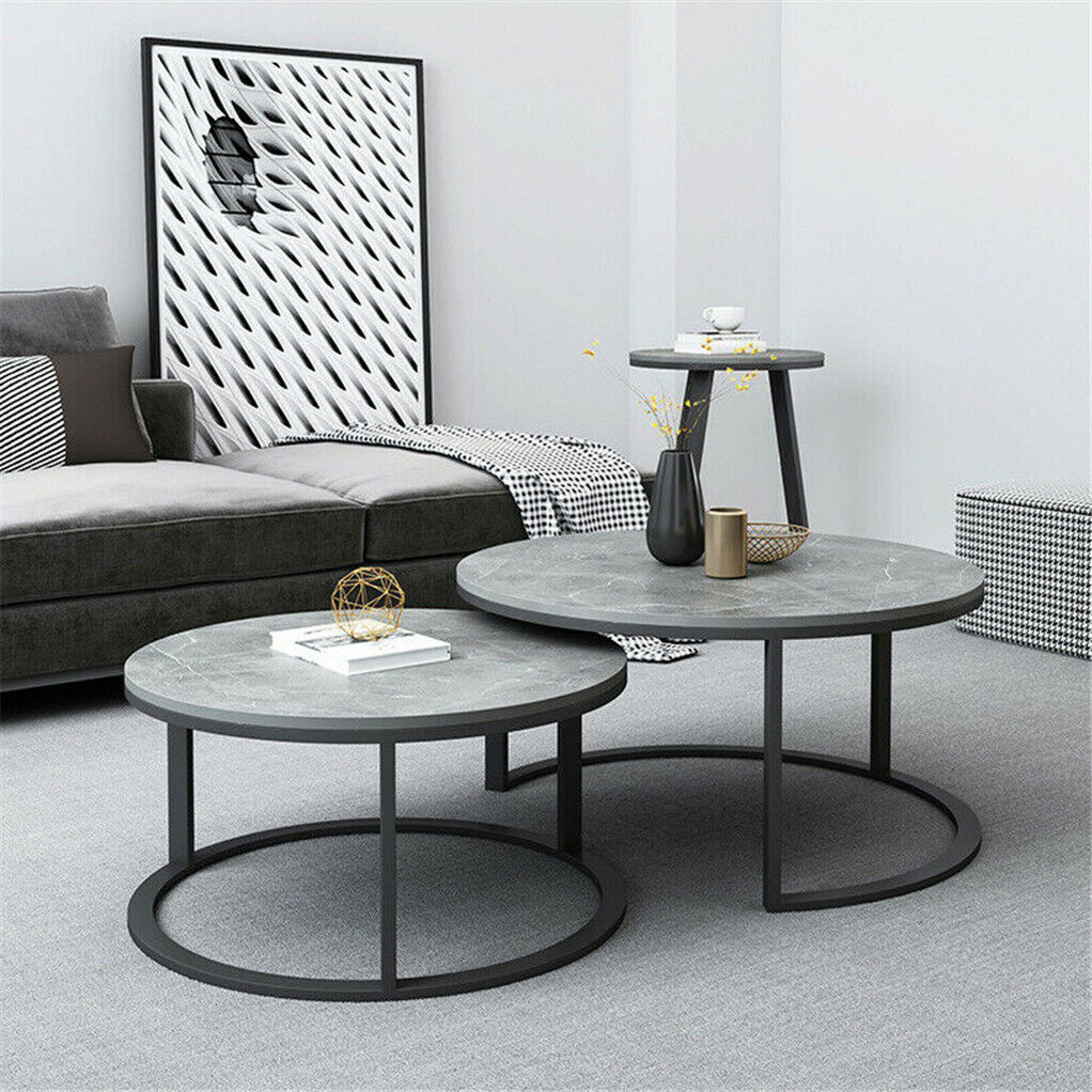 Set of 2 Grey Marble Nesting Coffee Tables 60/80cm Tristar Online