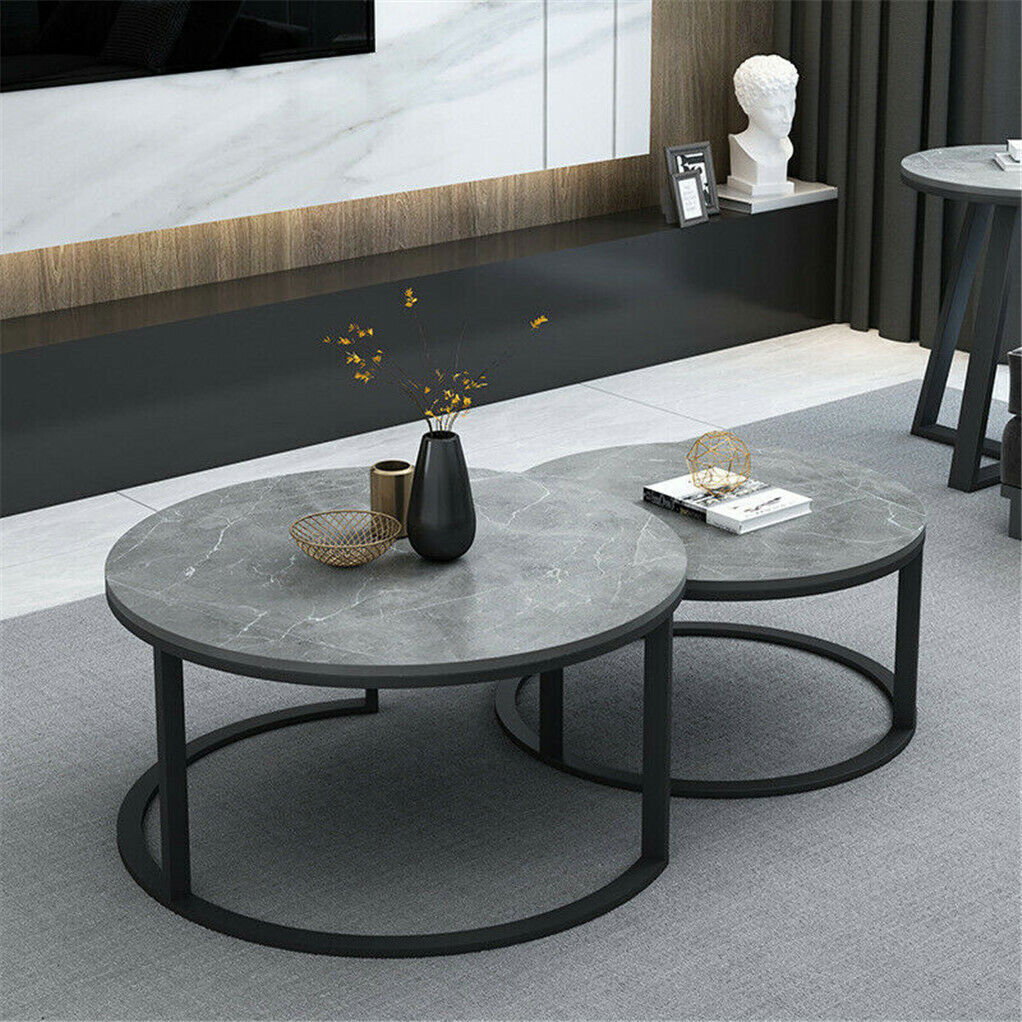 Set of 2 Grey Marble Nesting Coffee Tables 60/80cm Tristar Online