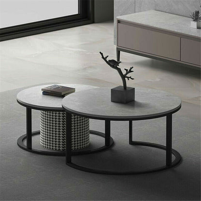 Set of 2 Grey Marble Nesting Coffee Tables 60/80cm Tristar Online