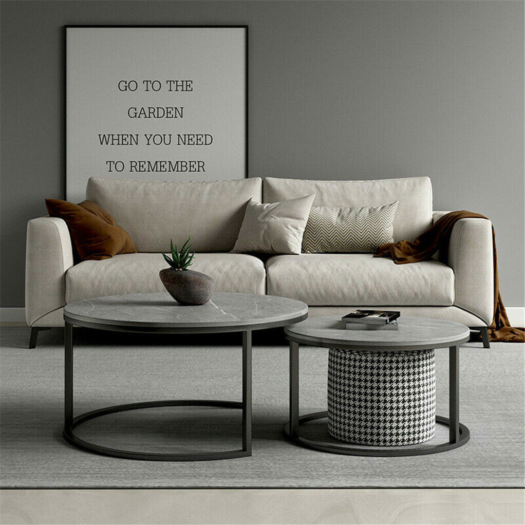 Set of 2 Grey Marble Nesting Coffee Tables 60/80cm Tristar Online