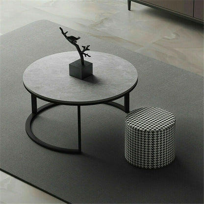 Set of 2 Grey Marble Nesting Coffee Tables 60/80cm Tristar Online