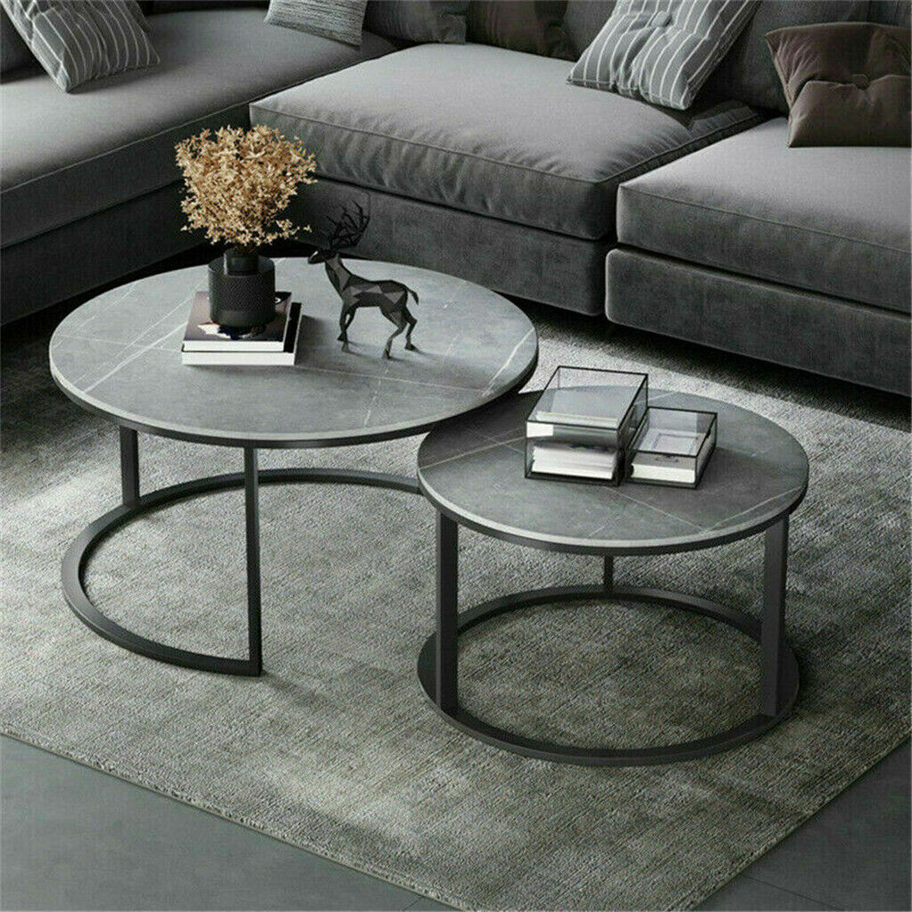 Set of 2 Grey Marble Nesting Coffee Tables 60/80cm Tristar Online