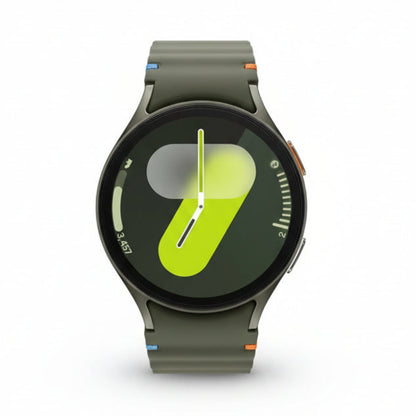 Samsung Galaxy Watch 7 44mm Green side profile highlighting aluminium case and rotating crown

