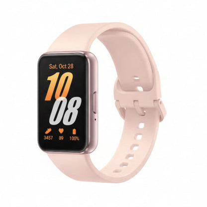 Samsung Galaxy Fit3 fitness tracker in grey on a wrist displaying step count

