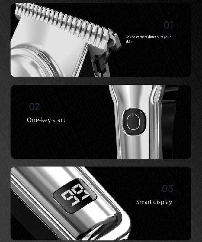Silver Professional Cordless Hair Clippers - USB Rechargeable Trimmer with LED Display for Barbers & Home Grooming Tristar Online