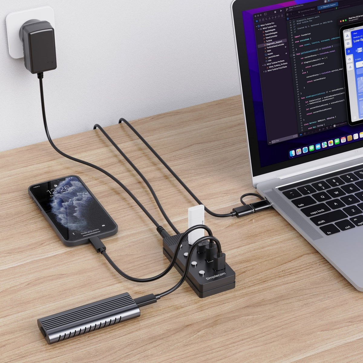 Simplecom CH345C SuperSpeed USB-A and USB-C to 4-Port USB 3.0 Hub 5Gbps Individual Switches and Power Adapter Tristar Online
