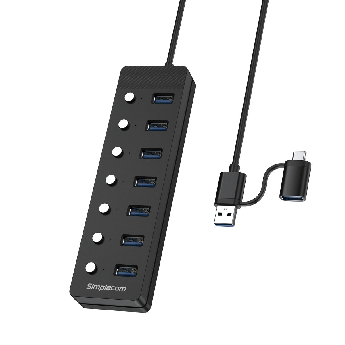 Simplecom CH375C USB-A and USB-C to 7-Port USB 3.0 Hub 5Gbps Individual Switches and Power Adapter Tristar Online