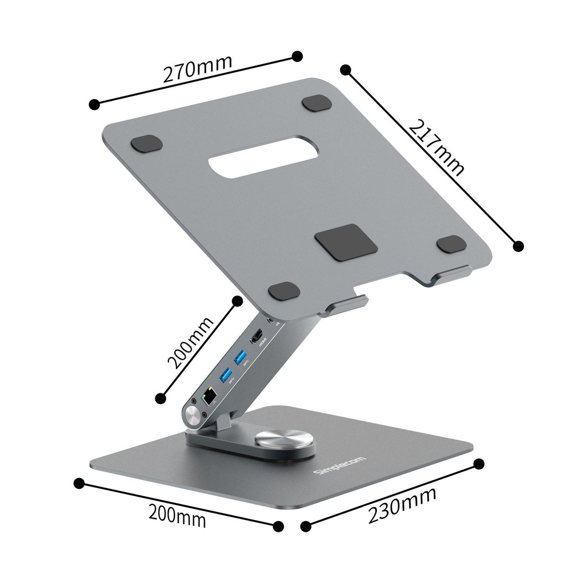 Simplecom CHT660 Adjustable Aluminium Laptop Stand with 6-Port USB-C Docking Station Dual 4K HDMI Display Tristar Online