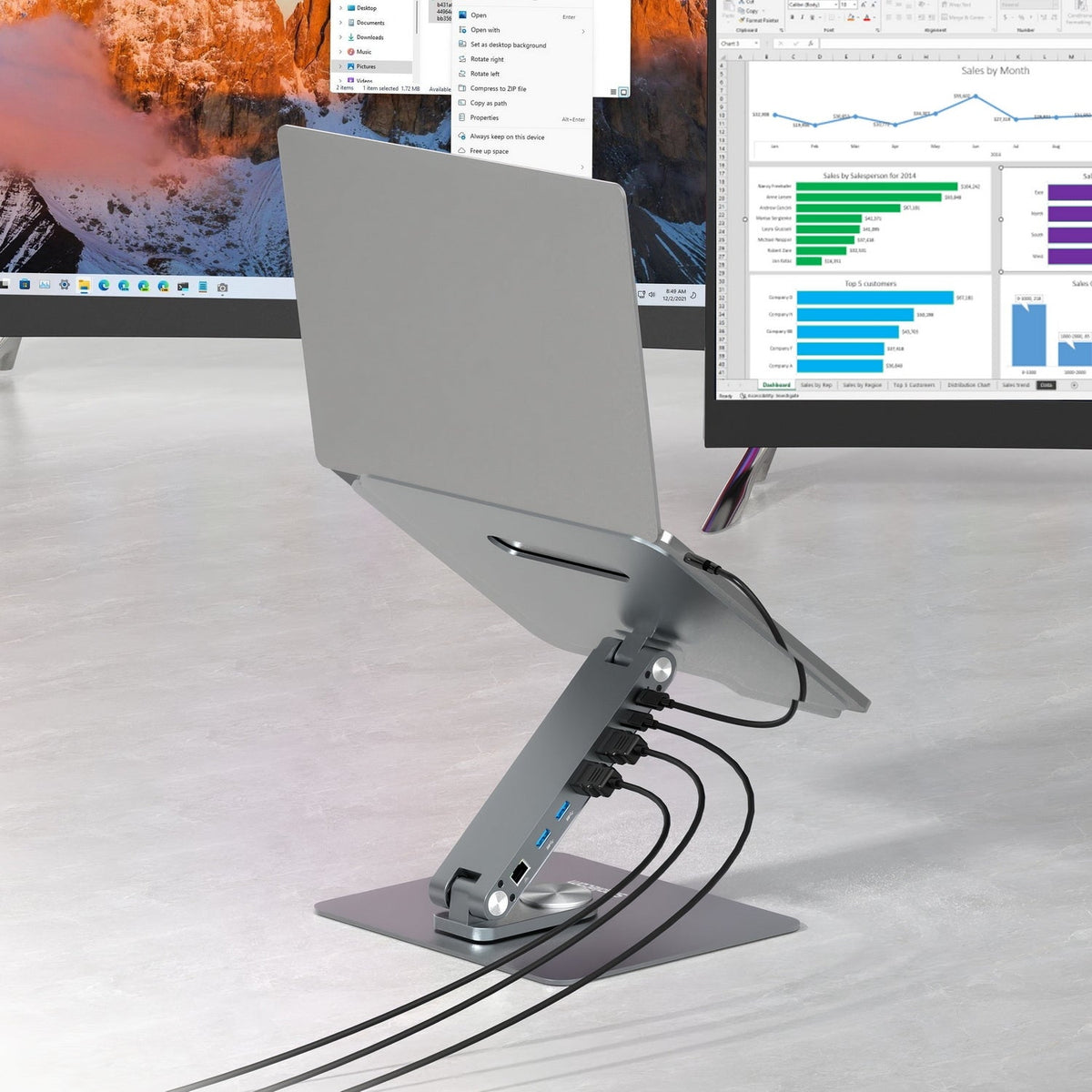 Simplecom CHT660 Adjustable Aluminium Laptop Stand with 6-Port USB-C Docking Station Dual 4K HDMI Display Tristar Online