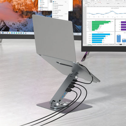 Simplecom CHT660 Adjustable Aluminium Laptop Stand with 6-Port USB-C Docking Station Dual 4K HDMI Display Tristar Online