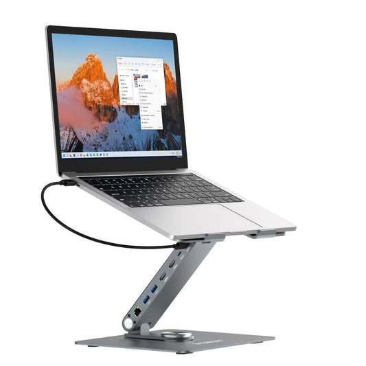 Simplecom CHT660 Adjustable Aluminium Laptop Stand with 6-Port USB-C Docking Station Dual 4K HDMI Display Tristar Online