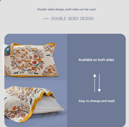Single Blue Floral Pillow Towel Premium Cotton Gauze Pillow Towel Pair - Simple Nordic Style (52x75cm) Tristar Online