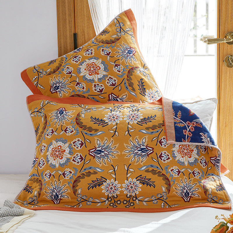 Single Yellow Floral Pillow Towel Premium Cotton Gauze Pillow Towel Pair - Simple Nordic Style (52x75cm) Tristar Online