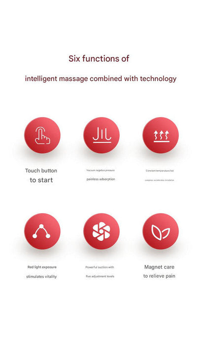 Smart Electric Cupping & Gua Sha Massager with Red Light Therapy & Magnetic Stones - 5 Levels, Rechargeable(red) Tristar Online