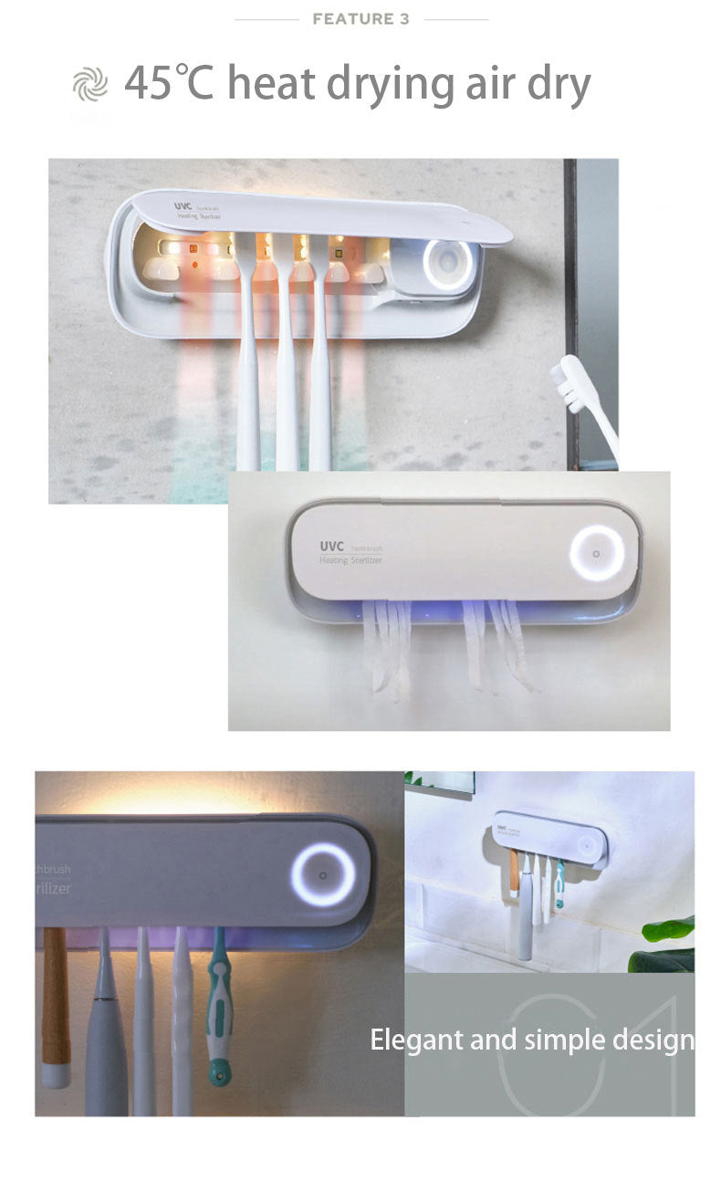 Smart UVC Toothbrush Sterilizer & Holder with Heat Drying, Radar Sensor Night Light(white) Tristar Online
