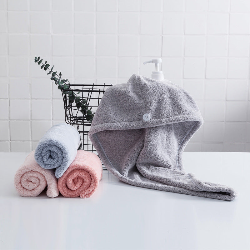 Soft Microfibre Hair Drying Towel Wrap - Super Absorbent Coral Fleece Turban with Secure Button - Quick Dry Bath Head Cap for Wet Hair & Spa - Light blue Tristar Online