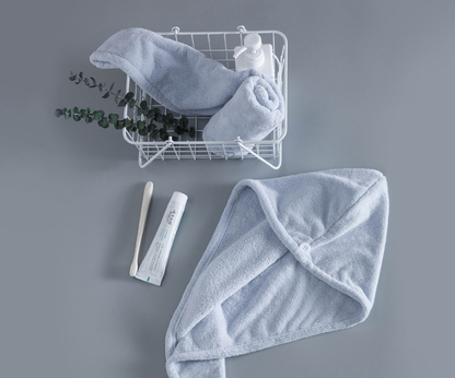 Soft Microfibre Hair Drying Towel Wrap - Super Absorbent Coral Fleece Turban with Secure Button - Quick Dry Bath Head Cap for Wet Hair & Spa - Light blue Tristar Online