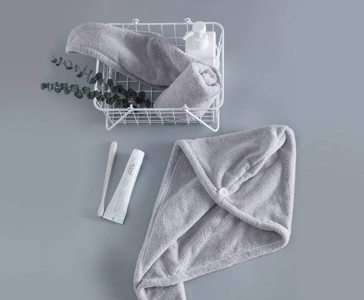 Soft Microfibre Hair Drying Towel Wrap - Super Absorbent Coral Fleece Turban with Secure Button - Quick Dry Bath Head Cap for Wet Hair & Spa - Light gray Tristar Online