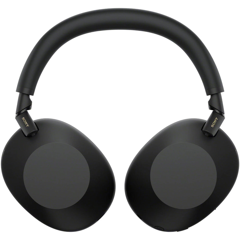 Side profile of Sony WH-1000XM6 Premium Noise Cancelling Headphones – Black emphasizing the slim yokes and over-ear cushions.​


