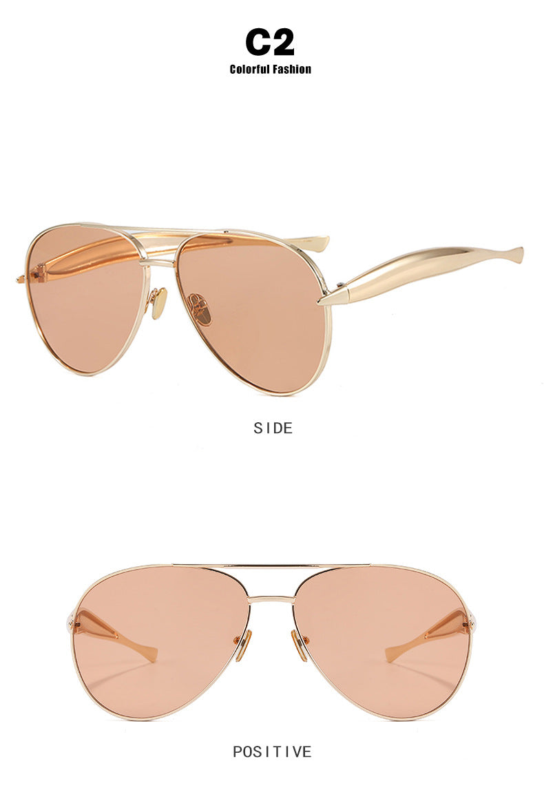 Style C2 Gold Frame Orange Lenses Chic Oversized Aviator Sunglasses - Retro Metal Frame with UV400 Protection for Women Tristar Online
