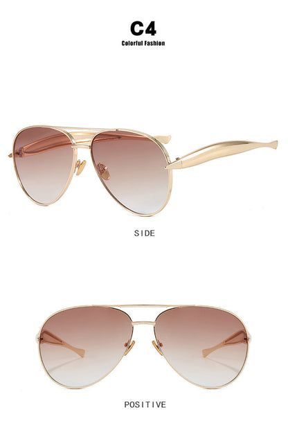 Style C4 Gold Frame Brown Lenses Chic Oversized Aviator Sunglasses - Retro Metal Frame with UV400 Protection for Women Tristar Online