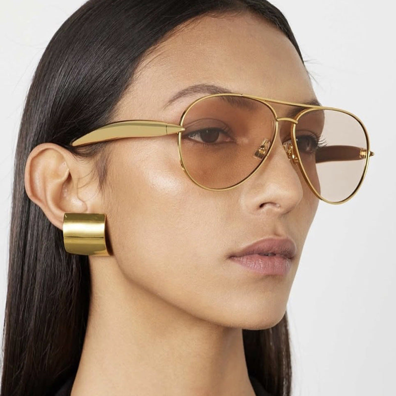 Style C4 Gold Frame Brown Lenses Chic Oversized Aviator Sunglasses - Retro Metal Frame with UV400 Protection for Women Tristar Online
