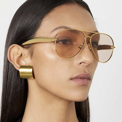 Style C4 Gold Frame Brown Lenses Chic Oversized Aviator Sunglasses - Retro Metal Frame with UV400 Protection for Women Tristar Online