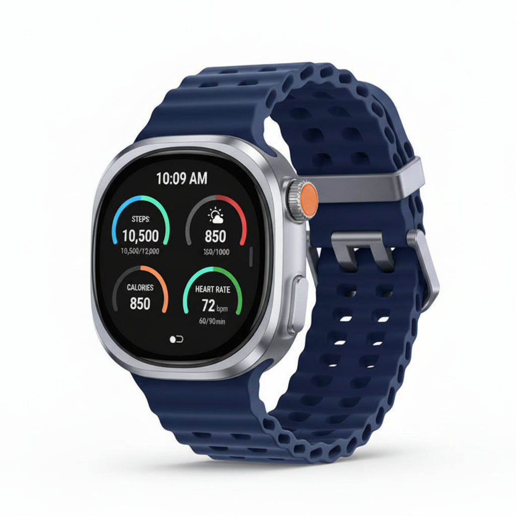 Night‑time shot of Galaxy Watch Ultra 47mm in Night Mode with red‑tinted watch face preserving night vision.