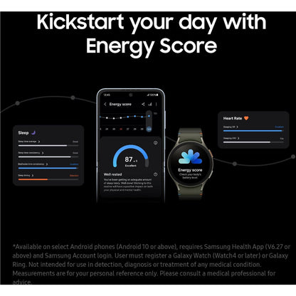 Samsung Galaxy Watch7 44mm LTE Green side angle highlighting slim aluminium case and strap buckle
