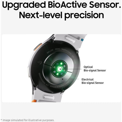 Samsung Galaxy Watch7 44mm LTE Green on wrist displaying watch face and notification preview
