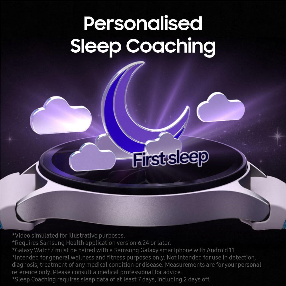 Samsung Galaxy Watch7 44mm LTE Green health dashboard showing heart rate and steps on display
