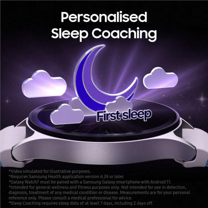 Samsung Galaxy Watch7 44mm LTE Green health dashboard showing heart rate and steps on display
