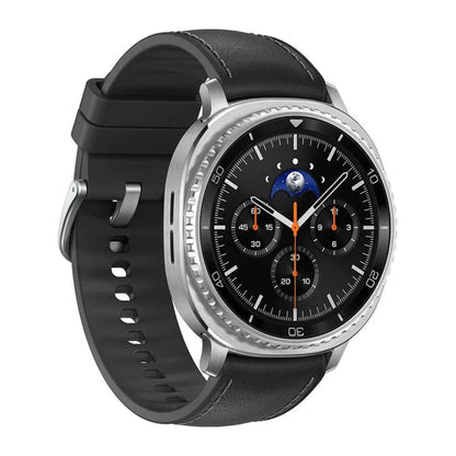 Samsung Galaxy Watch8 Classic 46mm Bluetooth Black side profile highlighting stainless steel case and rotating bezel

