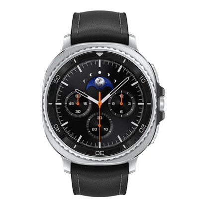 Galaxy Watch8 Classic 46mm Black on wrist displaying digital watch face with time and date

