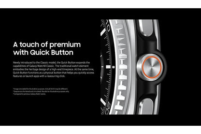 Galaxy Watch8 Classic 46mm Black on wireless charging puck illustrating fast charging

