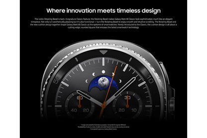 Galaxy Watch8 Classic 46mm Black displaying sleep tracking summary and sleep score

