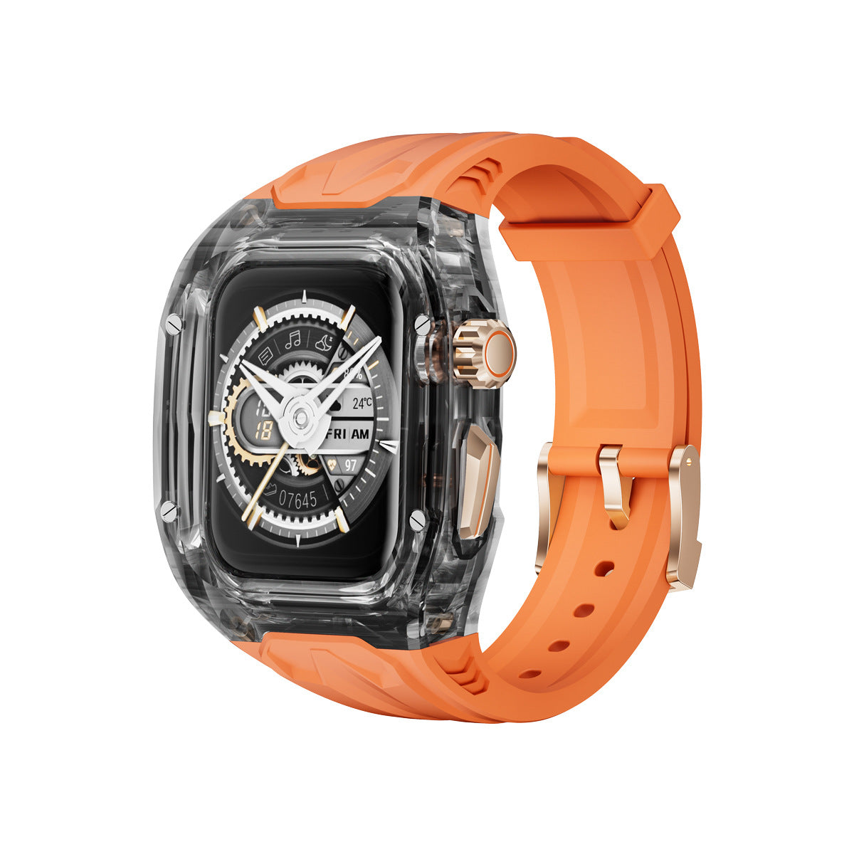 Transparent PC+TPU Sports Watch Strap & Case for Smart Watch - Raised Edge Protection, Wireless Charging Compatible(Orange transparent black) Tristar Online