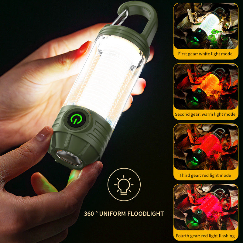 Tri-Color Portable Camping Lantern & Flashlight - Rechargeable, 360°Ambient Light & Hook Design(Khaki) Tristar Online