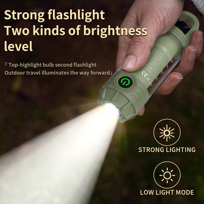 Tri-Color Portable Camping Lantern & Flashlight - Rechargeable, 360°Ambient Light & Hook Design(Khaki) Tristar Online
