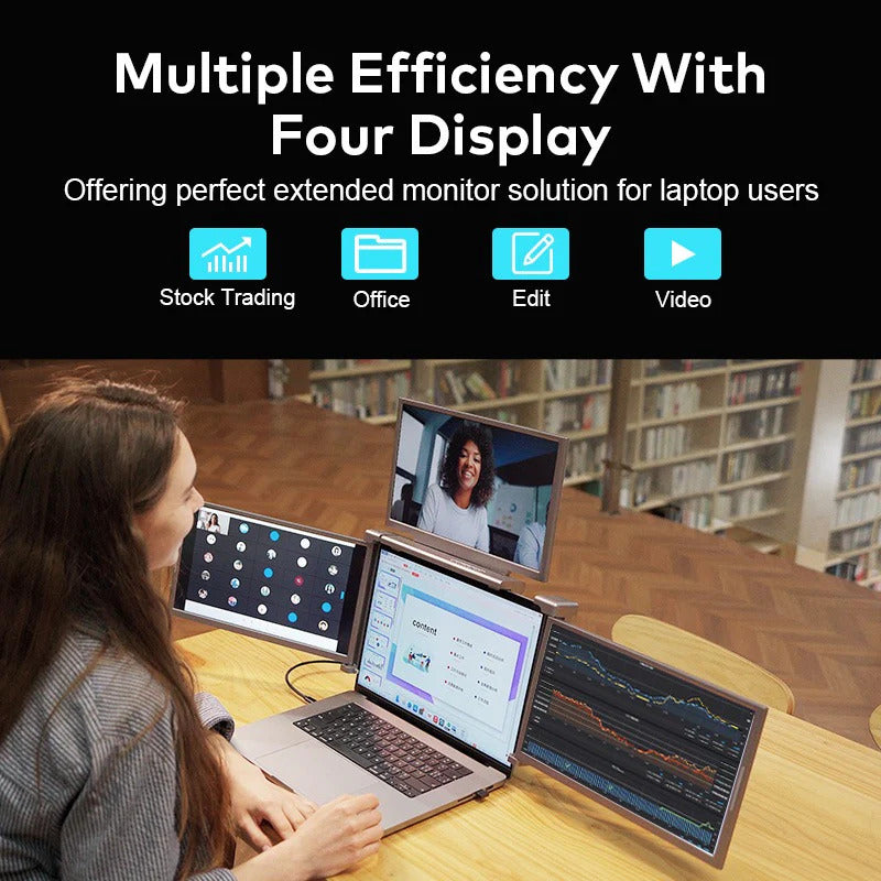 Close‑up of Trion 16" FHD display showing sharp 1080P spreadsheet content on the e
xtended screen.