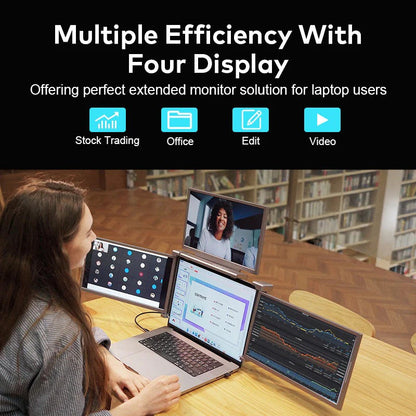 Close‑up of Trion 16" FHD display showing sharp 1080P spreadsheet content on the e
xtended screen.