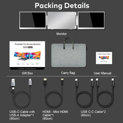 Trion 15.6-inch 360° trifold portable monitor 1080P IPS FHD Laptop Screen Extender - Grey (AU Version) Trion